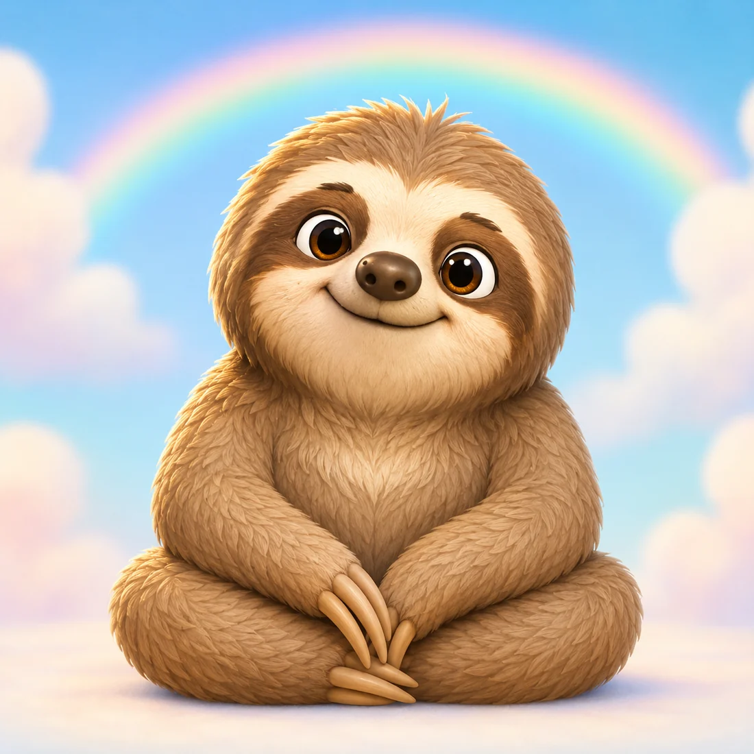 Sunny, a smiling brown sloth.